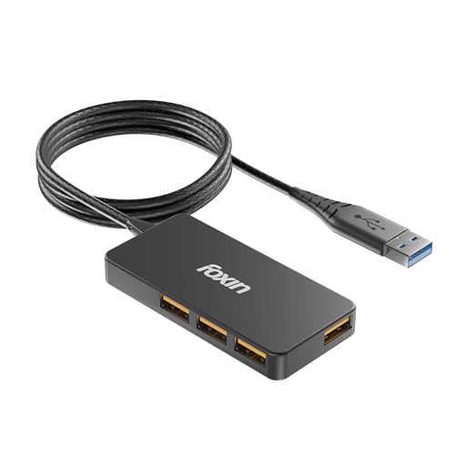 Foxin 4-in-1 USB Hub Ultra Slim | 4 x USB Ports with 1.5 Meter Cable | 480 Mbps Transfer Speed | Multi USB Port Connector for Laptop, PC, Mac | Plug & Play Multiport Adapter - FUH 002