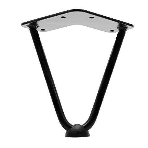 6 Inch Hairpin Legs - 3/8 Inch Thick Heavy Duty Satin Black – 4 Leg Protectors - 20 Screws - Set of 4 - Metal Legs - Sofa Legs – Cabinet Legs - Furniture Legs - Mid Century Modern by Homeland Hardware