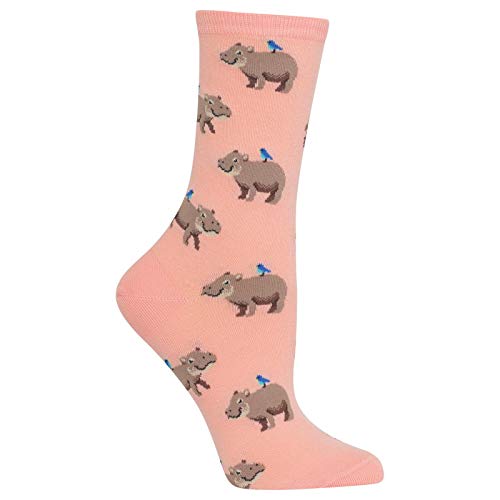 Hot Sox Womens Hippo Crew Socks, Womens Shoe Size 4-10.5, Blush - Main Image