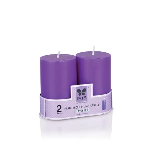 Image of IRIS Lavender Fragranced Pillar Candles | Pack of 2 | 120g Each | 2 inchx3 inch | Non-Toxic | Long-Lasting Scented Candle for Home, Bedroom & Gifting