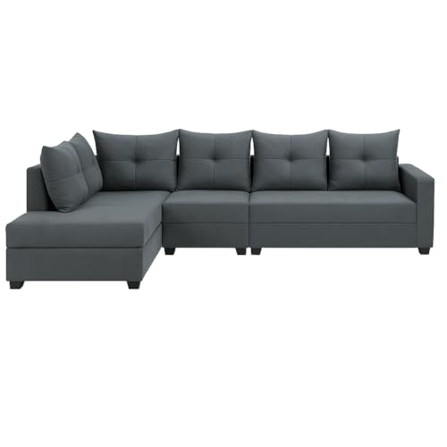 Image of SOCOZI Oriana 6 Seater LHS L Shape Sofa Set | Soft Velvet Suede Fabric | Modern Design | Plush Comfort Cushions for Living Room (Dark Grey)