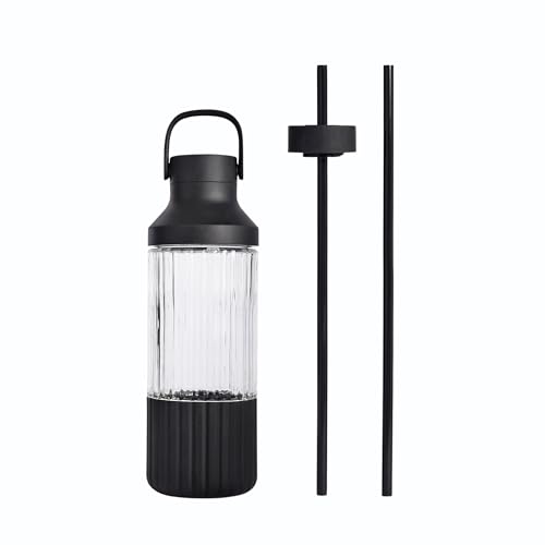 BEAST Health Glass Water Bottle, Straw & Carry Lid, Carbon Black, 25oz
