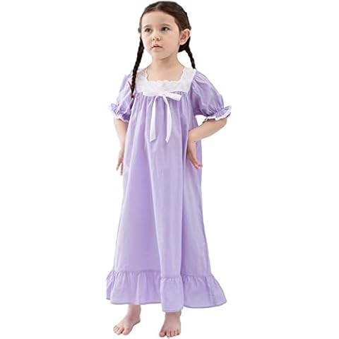 610 YOU Toddler Nightgown for Girls, Purple Cotton Vintage Princess Short Sleeve Pajama Dress for Little Girl, 3-4T Cover