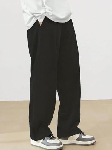 Image of The Goal Studio Men's Premium Corduroy Wide-Leg Trousers | Retro Textured Baggy Sweatpants | Korean Minimalist Relaxed Fit Joggers | Stretchable Lower | Y2K