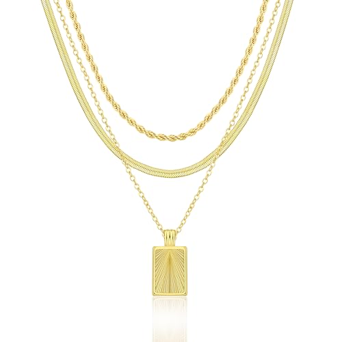 Kyerlyn layered gold necklaces for women，Stackable Simple 14K Gold Plated