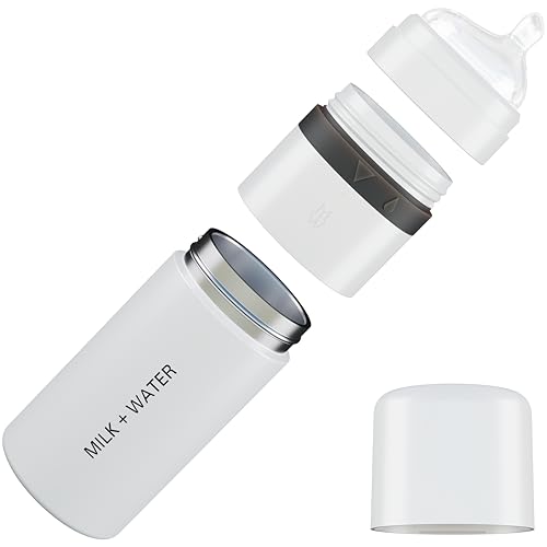 MILK + WATER All in One Baby Bottle & Baby Formula Dispenser On The Go, 9oz - Keeps Water Warm & Formula Fresh - Baby Formula Mixing Bottle with Anti Colic Nipple - Leak-Proof - Stage 3, 6M+ (White)