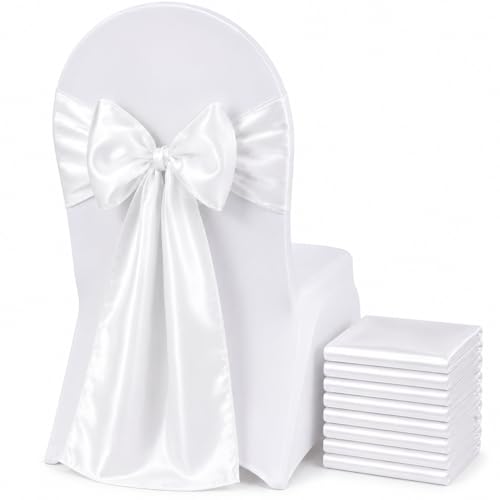 SARVAM FASHION Satin Chair Sashes, 7 x 108 Inch, 10 PC, White