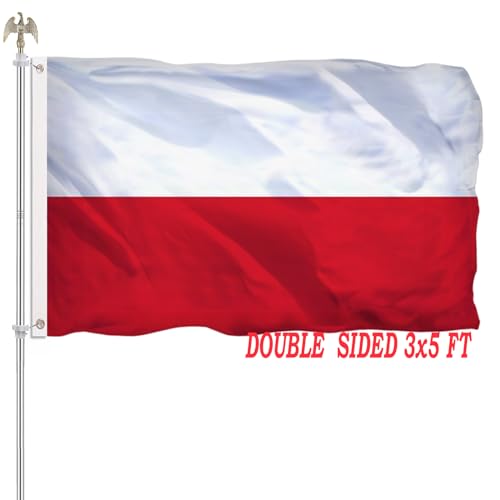 3x5 Polish Flag Outdoor Poland Flag Double Sided Vivid Color Country Flag Banner Heavy Duty 210D Nylon Cloth with 2 Brass Grommets 4 Rows of Stitches