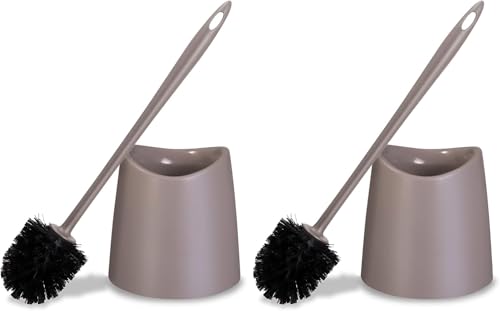 Image of Superio Plastic Toilet Brush with Taupe Bristles, Includes Holder for Easy Bathroom Cleaning (Pack of 2)