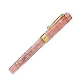 Jinhao 100 Fountain Pen Classic Style Pink Marble Acrylic, Fine Point with Converter and Gold Trim Pen Case Set