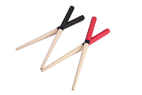 逆鱗マイバチ お得二組セットマイバチ 先丸テーパー アオダモ 木製バット素材 硬材 個性的木目 黒帯ブラック&情熱レッド 350ミリ−20ミリ