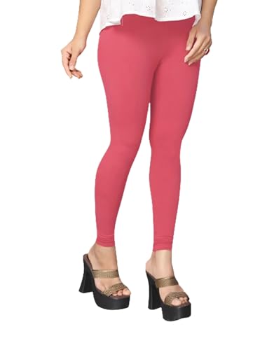 Image of Women's Cotton Skinny Leggings with Ankle Length Solid Pattern Mid Rise and Elastic Closure | Cotton Skinny Leggings for Womens