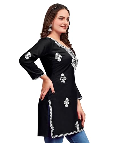 Image of Women's Rayon Chikankari Embroidered Short Kurti | Lucknowi Work Kurta