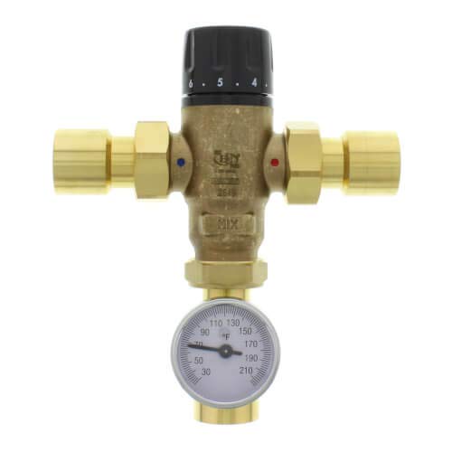 1" Sweat MIXCAL 3-Way Thermostatic Mixing Valve w/Temperature Gauge & Check Valve