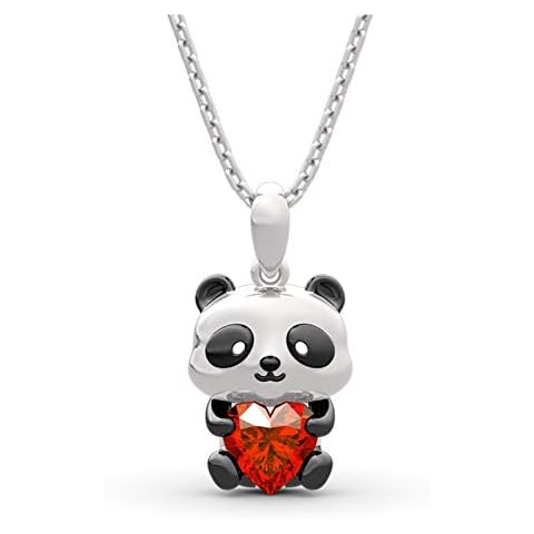 Jeulia Hug Me Confess Your Love Panda Heart Cut Sterling Silver Necklace Fashion Anniversary Engagement Wedding Christmas Birthday for Boyfriend with Gift Jewelry Box Cover