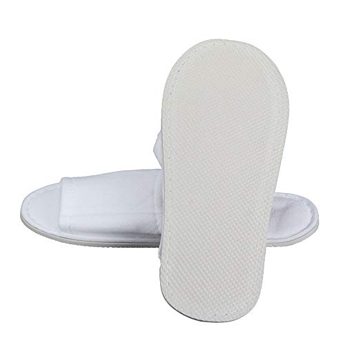 5 Pairs Hôtel Chaussons Bout Ouvert - Sunenjoy Tissu éponge Blanc Pantoufles Pratiques Confortables Chaussons de Spa pour Femme Homme Antiglisse Usage Domestique Commercial (5 Pairs, Blanc) Cover