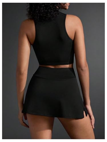 OYOANGLE Women's 2 Piece Tennis Skirt Sets Solid Crop Top Mini Pleated Golf Skorts Skirts Athletic Pickleball Outfit2