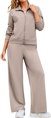Glamaker Womens 2 Piece Sweat Sets Long Sleeve Zip Up Wide Leg Sweatsuits Travel Sets Athletic Track Suits Fall Outfits