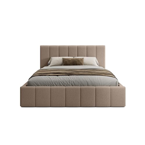 FEDVE Bett 180x200 Braun - Handorf Polsterbett Mit Bettkasten - Doppelbett Mit Stauraum - Schlafzimmer Bett