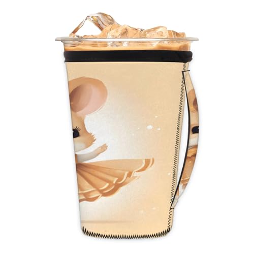 Dancing Rabbit Reusable Neoprene Coffee Sleeve with Handle Insulated Iced Coffee Cup Holder Reduces Condensation Fits 24-28 oz Cups M