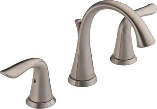 Delta Lahara Brushed Nickel Bathroom Faucet 3 Hole, 8 Inch Widespread Bathroom Sink Faucet for Vanity, Metal Push-Pop Drain Assembly, Stainless 3538-SSMPU-DST