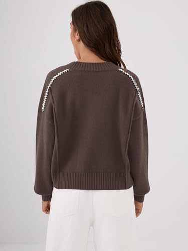 ZAFUL Sweaters for Women Crewneck Loose Fit Long Sleeve 2025 Fall Fashion Contrast Knit Pullover Tops