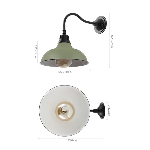 Image of JONATHAN Y 12.25 inch Matte Olive Green /Black Farmhouse Industrial Outdoor Sconce, LED Gooseneck Wall Light for Porch, Metal Bowl Shade, Dimmable Vintage Exterior Fixture, LED Bulb Included (JYL7613I)