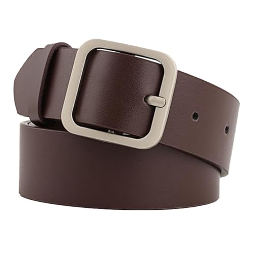 CTIRCHIU Cinturón de Cuero para Mujer Hebilla Cuadrada Plateada, Totalmente Ajustable, Estilo Moderno y Casual para Cintura o Cadera