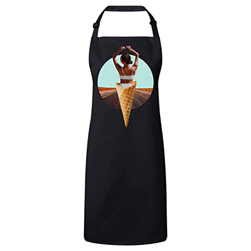 Tablier cuisine femme noir anti-tache au motif psychédélique original