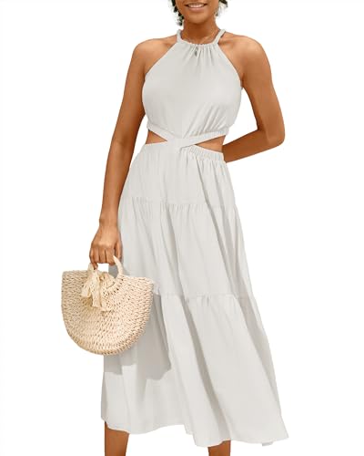 MIHOLL Vacation Dresses for Women Beach Sleeveless Solid