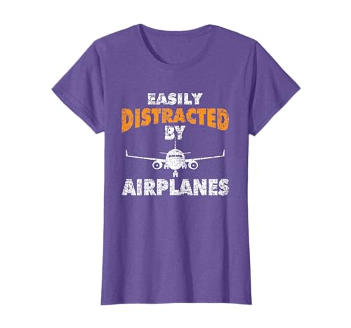 Aviation Pilot Xtocky Easily Distracted By Airplanes Unisex Adult Girls Cotton Solid Black T-Shirt