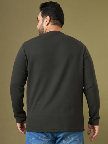 Image of Bigbanana Men Plus Size Solid Dark-Brown Full Sleeve Henley Tshirt