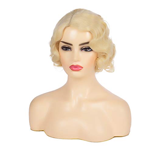 Kaneles Short Blonde Curly Wig Finger Wave Synthetic Hair For Women 1920S Halloween Cosplay Costume Party Come With Wig Cap #TOP2