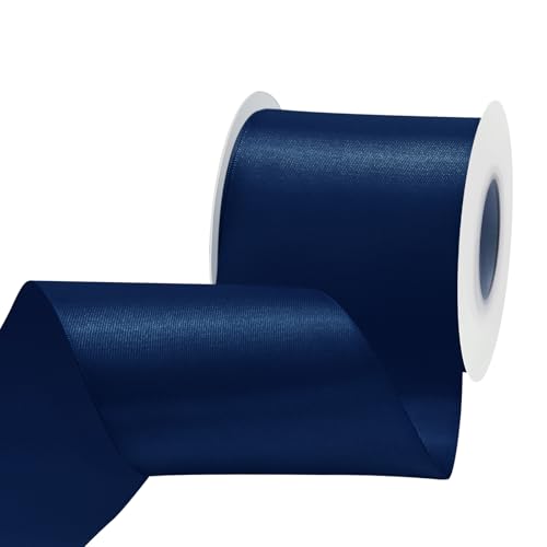 Image of Navy Blue Satin Ribbon 3 inch X 15 Yards Polyester Ribbon for Gift Wrapping Very Suitable for Weddings Party Hair Bow Invitation Decorations and More