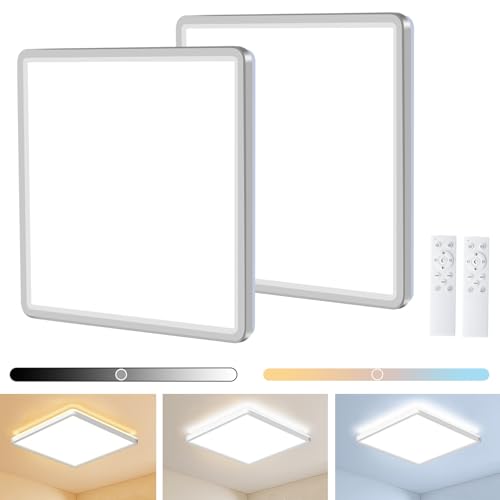 MJKOPEE 24W Lamparas de Techo Regulable, Plafon Led Techo 3000K-6500K con Mando a Distancia, LED Lampara de Techo Moderno Ultra Delgado para Cocina,Salon,Dormitorio,Pasillo,Baño (Blanco, 2Pcs)