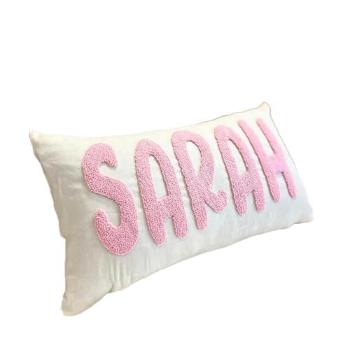 RunIncar Personalized Pillow Cover w/Initial Monogram Pillow Custom Name Home Office Decor Punch Needle Embroidered Custom Room Decor for Couple Gift Cushion Customizable Size