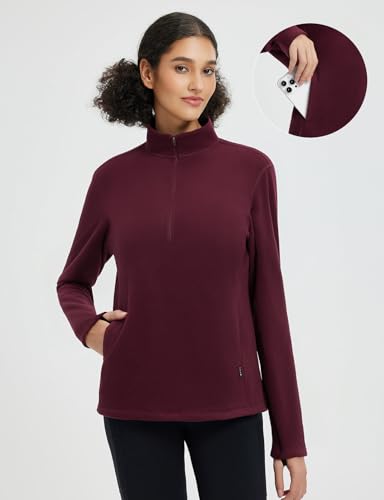 baleaf Women's Fleece Quarter Zip Pullover Long Sleeve Thermal Tops Cold Weather Hiking Running Gear with Zipper Pockets2