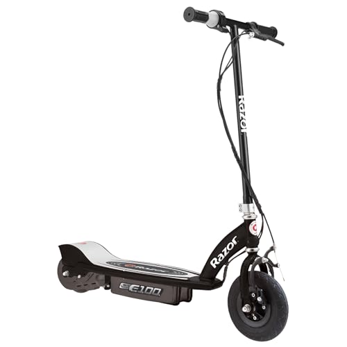 Razor E100 Kids Ride On 24V Motorized Battery Powered Electric Scooter Toy with up to 10 MPH Speed and 8 Inch Pneumatic Tires for Ages 8 Above, Black