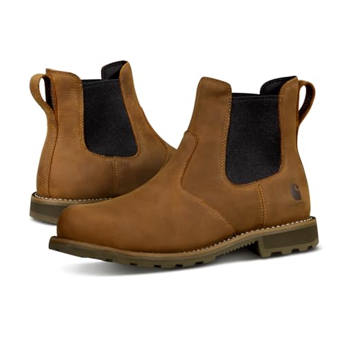 Carhartt Men’s Frontier Water Resistant Steel Toe Chelsea Boots – Slip-on Leather Build with Stretch Gore, EVA Midsole & Rugged Grip, Bison Brown Oil Tan - 11.5M