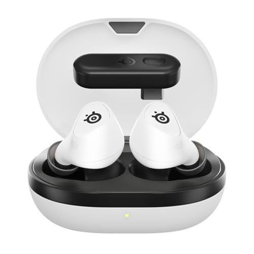 SteelSeries Arctis GameBuds pour PlayStation - Écouteurs gaming sans fil - 2,4GHz + BT 5.3 - ANC/Transparence - Résistance à l’eau IP55 - Batterie de 40 H - Recharge sans fil - PS5,PC,Switch 2 -Blanc