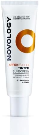Novology SPF 50 PA++++ Tinted Sunscreen, For Pigmentation & Dark Spots, With & Niacinamide, All Skin Types, Lightweight Natural Matte Finish, Non Irritant, Dermat Co-created - 50g