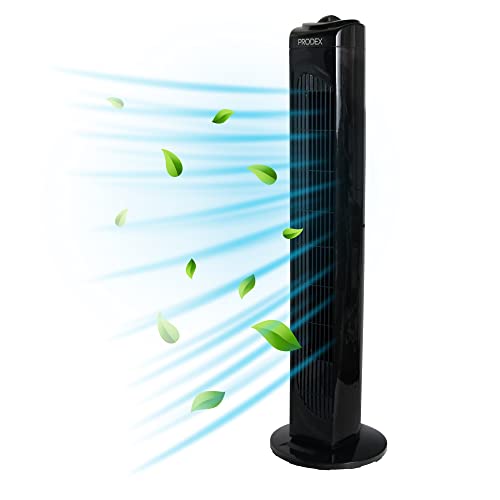 Image of Prodex PX5229B Oscillating Tower Fan, 29 Inch, 3 Speed Settings, Oscillation Function, Bladeless Design, 40 Watts of Power, Overheat Protection, Black