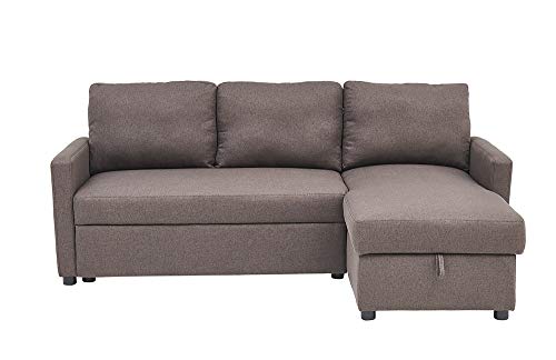 Kingway Sectional Sofa Bed with Storage Convertible Chaise Sofabed, 835336, Brown
