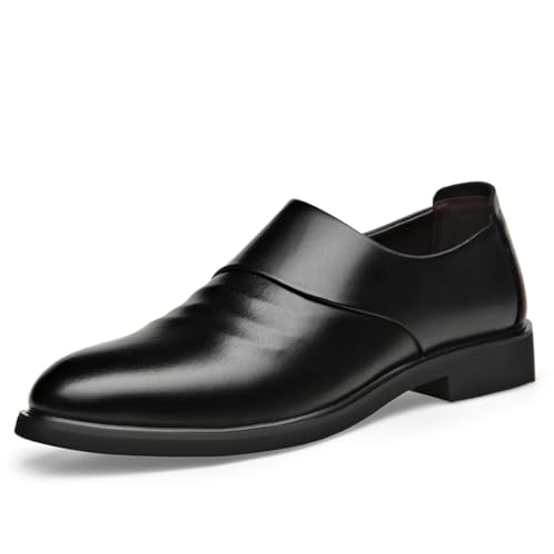 Mens Retro Leather Tuxedo Slip On Dress Loafers Classic Modern Flat Derby Shoes for Business Wedding Formal Church Black