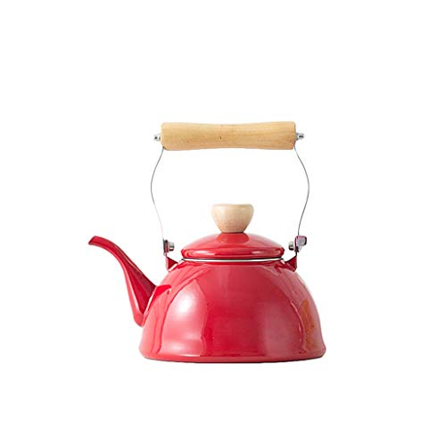 Porzellan Teekanne Red Print Design Pfeifen Teekessel Emaille Teekannen Pfeifen Wasserkocher mit traditionellem/Retro Auslauf für Kochfeld