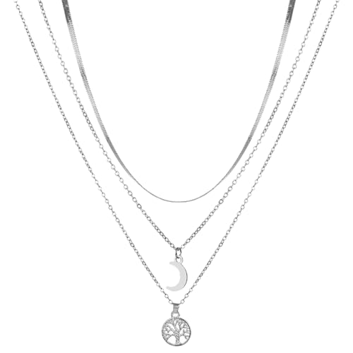 Collier arbre de vie Collier de lune en argent et acier inoxydable de famille Bijoux de mode