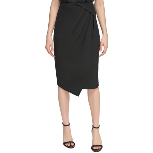 Calvin Klein Womens Pleated Knee Length Wrap Skirt Black 8