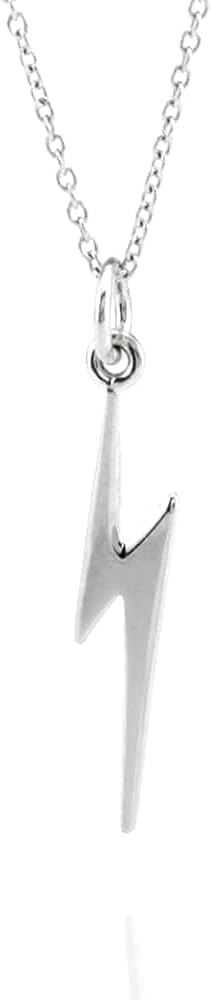 Sterling Silver Tiny Lightning Bolt Charm Necklace, 18"