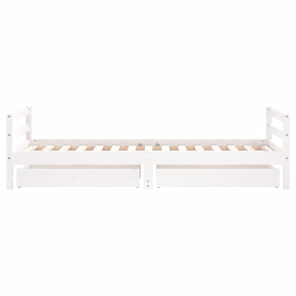 Łóżko dziecięce z szufladami, białe, z litego drewna sosnowego, 90 x 190 cm, ze stelażem i miejscem do przechowywania, stabilne łóżeczko dziecięce do pokoju dziecięcego, odpowiednie dla dziewcząt i