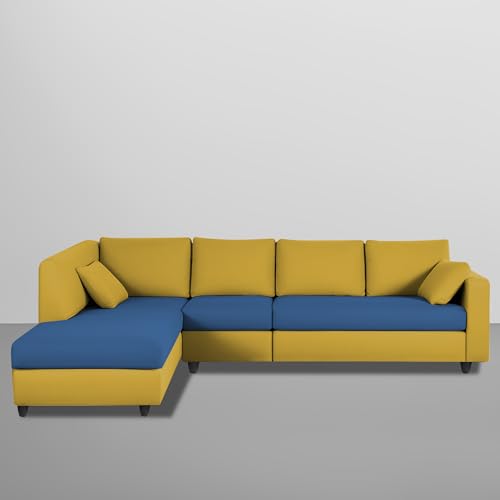 Image of Florian LHS 6 Seater L Shape Sofa Set for Living Room (Blue Yellow Fabric) Premium Fabric Sofa